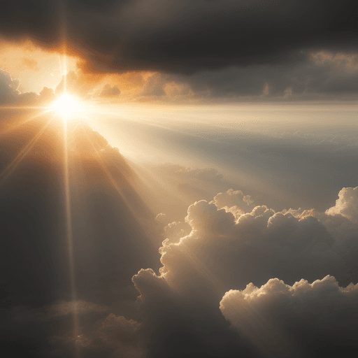 AI generated: sun breaking through clouds, captivating and dreamy