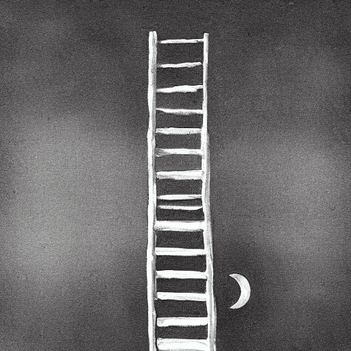 AI generated: elegant and minimal black and white drawing of a ladder climbing towards the moon
