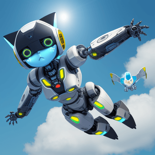 AI generated: robo catflying in the sky