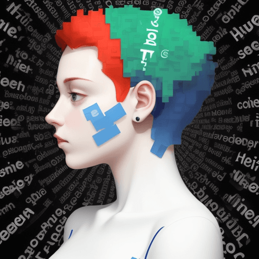 AI generated: a side profile human head filled with meme data and words
