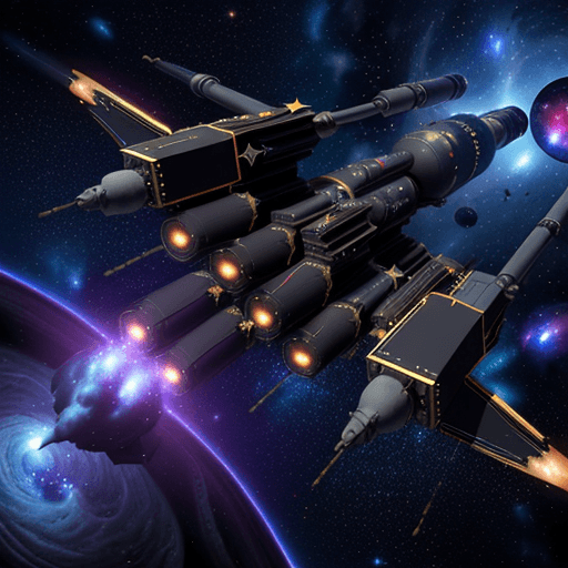 AI generated: a big dark starfligher, in deep space, future, fantasy, high technology, 8k, 1 big cannons in front,...