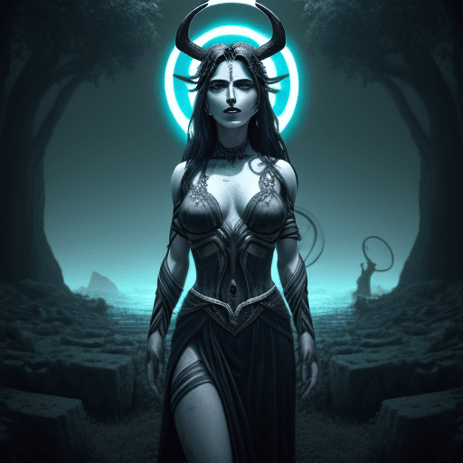 AI generated: Greek goddess HELA, on one side death and the other life, around nature, environment hell,8k
