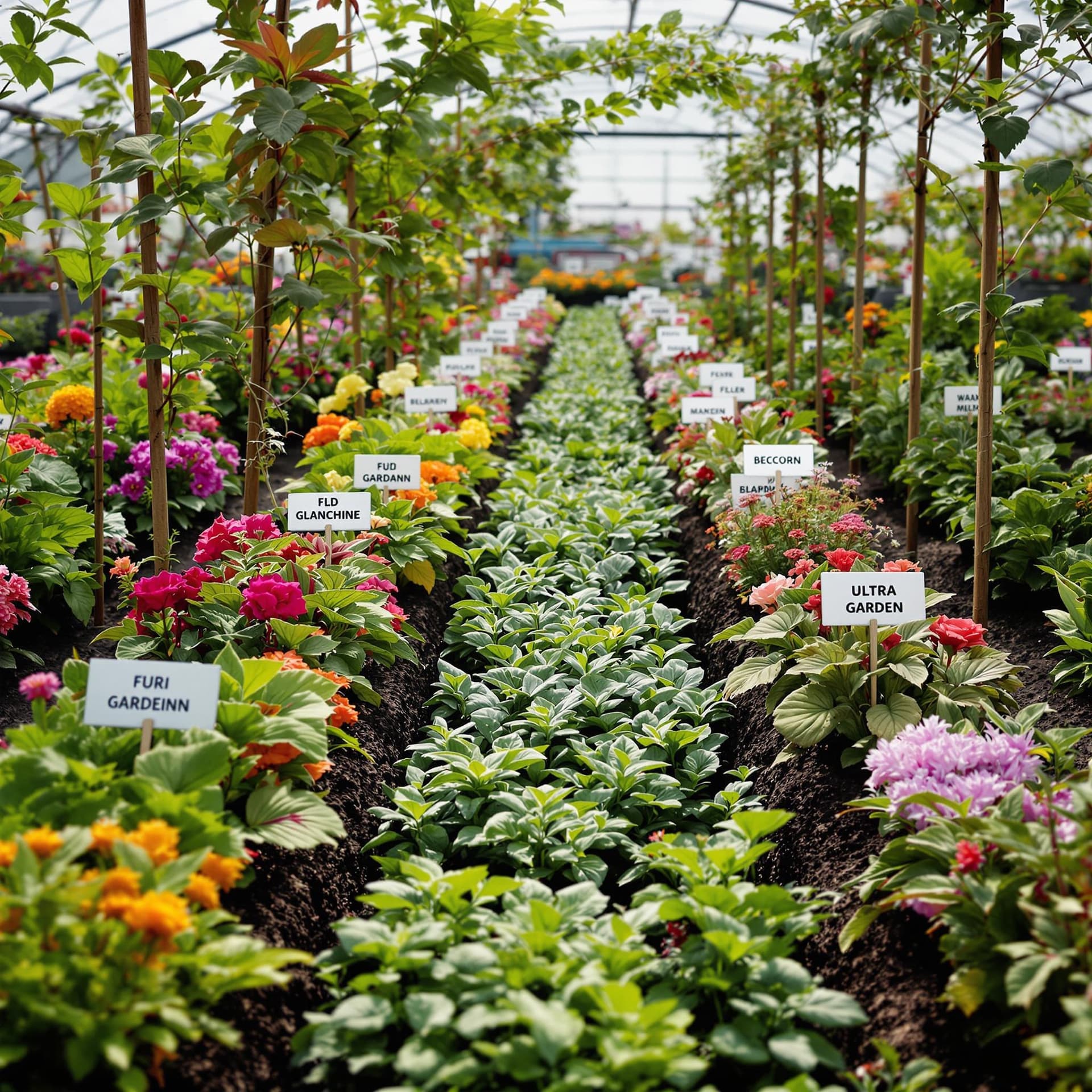AI generated: A beautifully organized garden with labeled rows of plants. dslr, ultra quality, sharp focus, tack s...