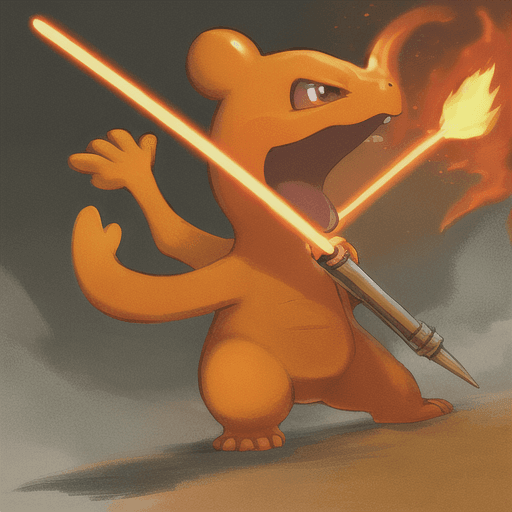 AI generated: Charmander wielding a lightsaber