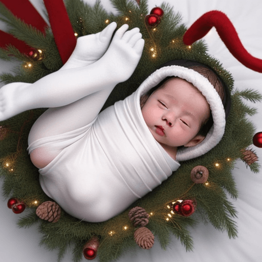 AI generated: at birth, baby Jesus is tightly swaddled, in a cow stable,  a Christmas atmosphere