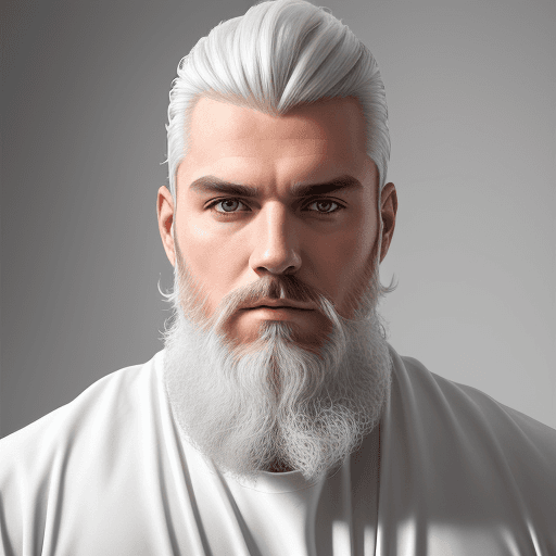 AI generated: Photograph, man, model, minimalist style, white and silver two block hair style, beard, gaze, solid ...