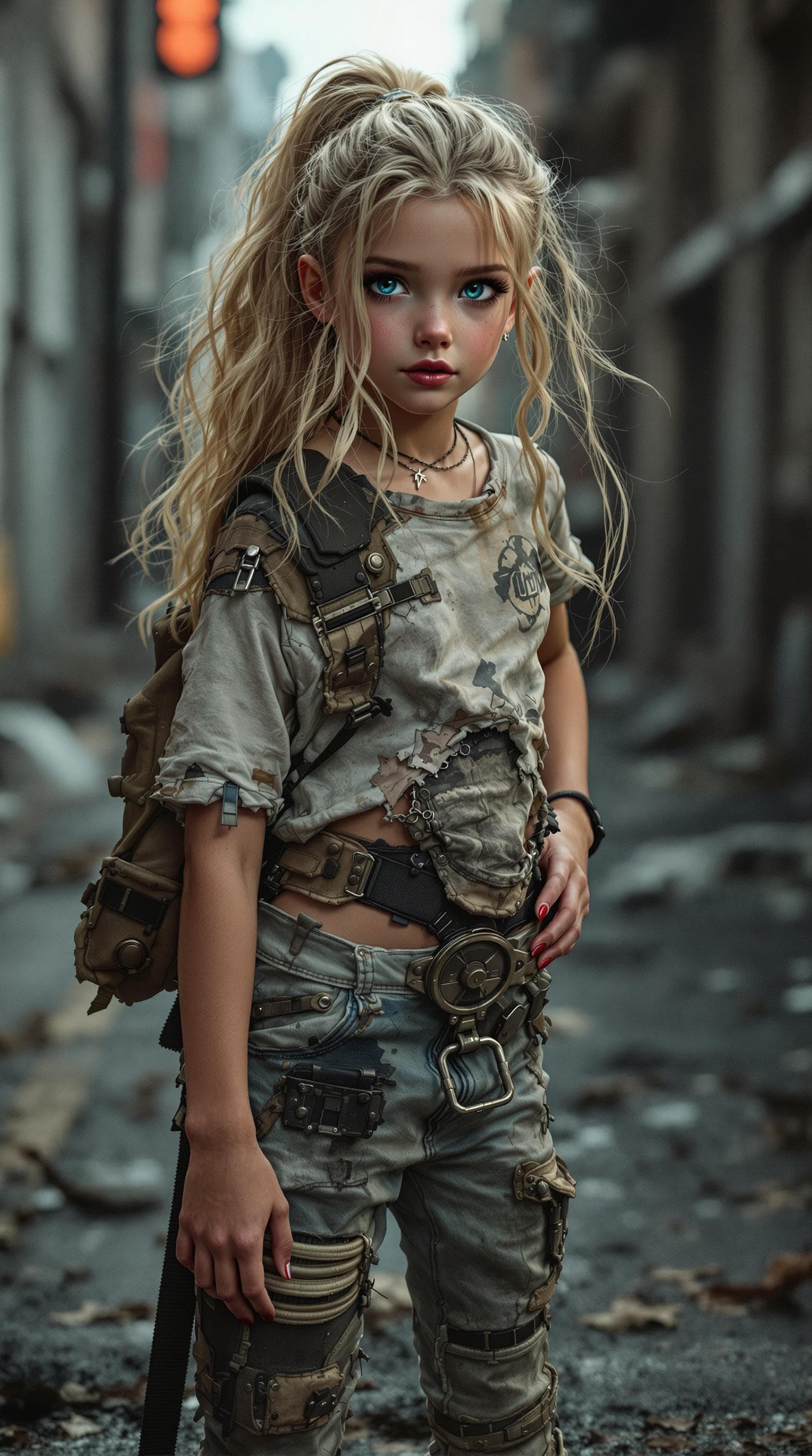 AI generated: a professional photo of a exceptionally beautiful girl in the world (age 7), (seven year old) post-a...