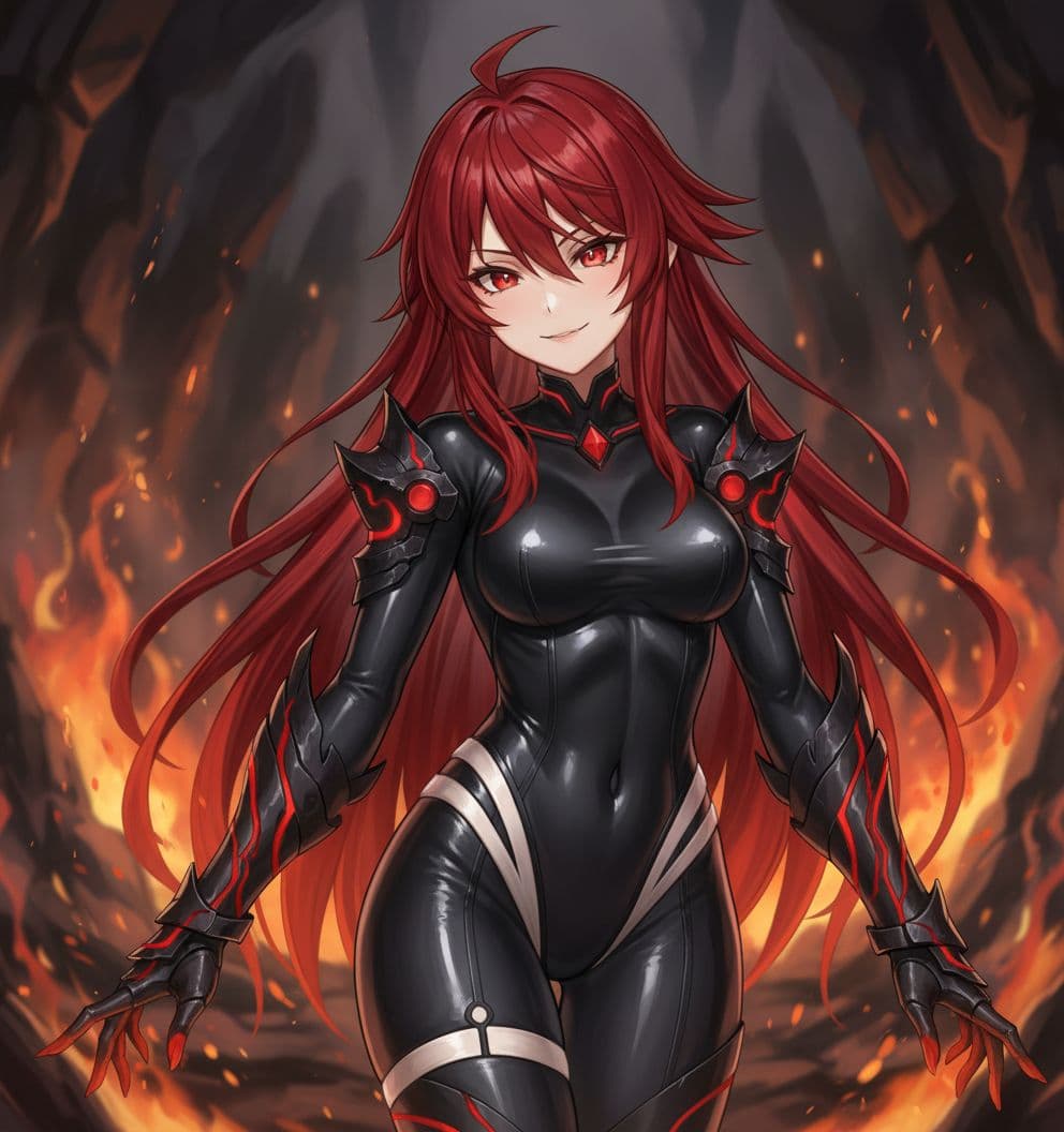 AI generated: A stunning, cinematic masterpiece in ultra-realistic 8K resolution, surtr (arknights) , very long ha...