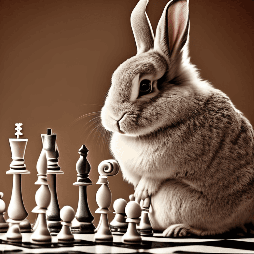 AI generated: Angry rabbit playing chess, highly detailed photography
