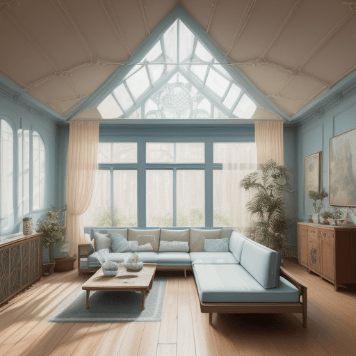 AI generated: High resolution photography interior design, dreamy sunken living room conversation pit, wooden floo...