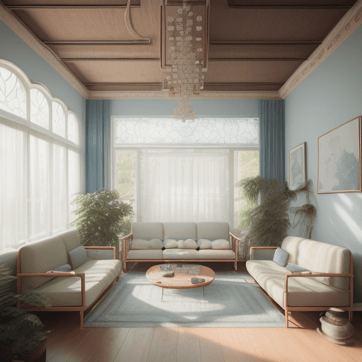 AI generated: High resolution photography interior design, dreamy sunken living room conversation pit, wooden floo...