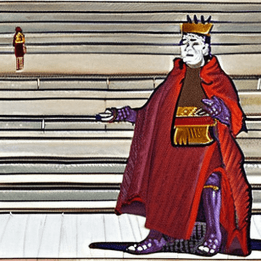 AI generated: Crazy Roman Emperor:

Prompt: "A scene depicting a Roman emperor with a wild look in his eyes, stand...
