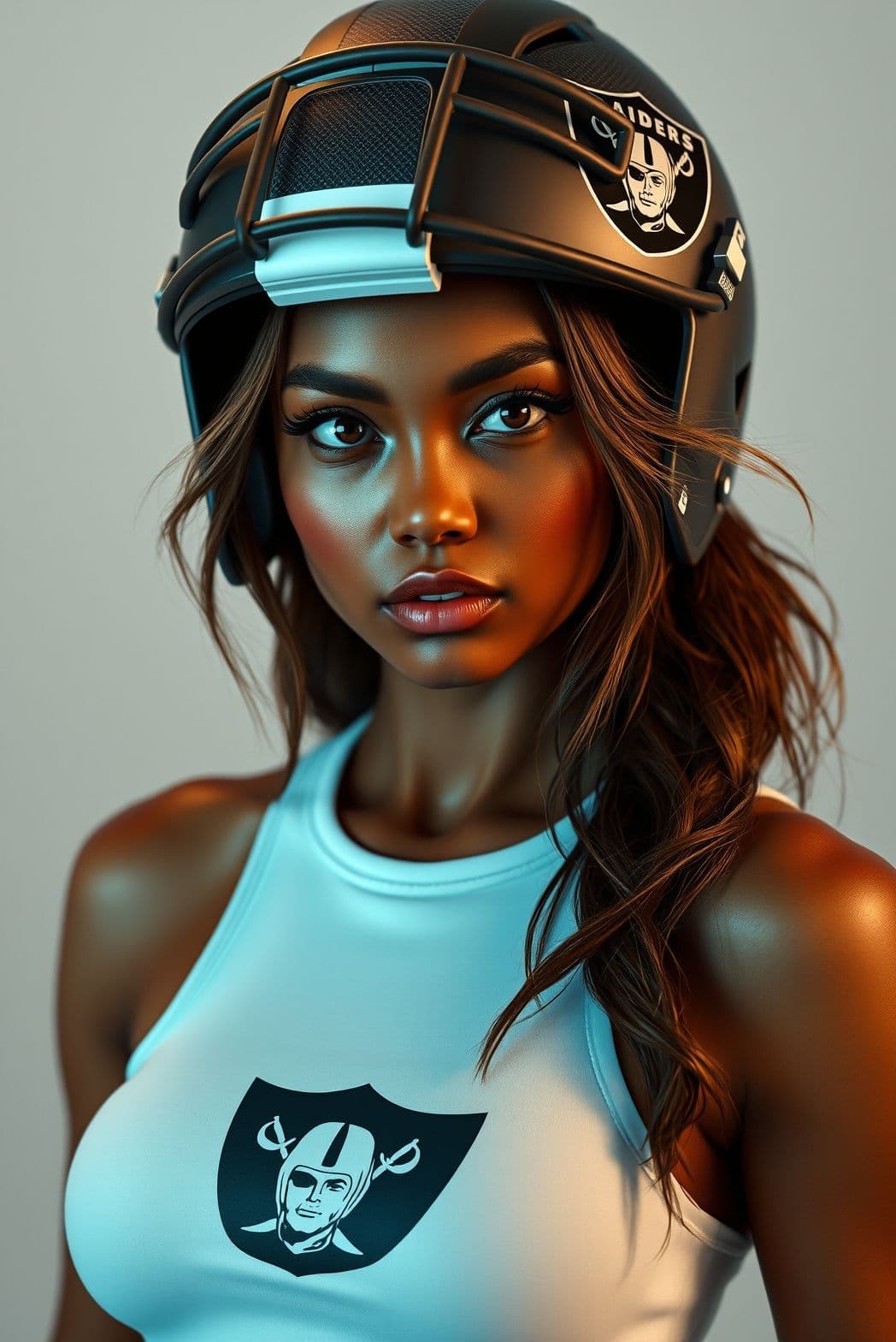 AI generated: Hyper-realistic portrait of a young american girl with a delicate oval face, almond eyes, high cheek...