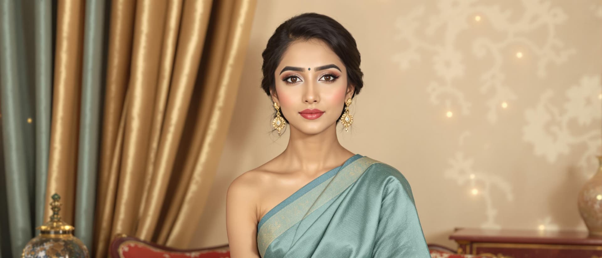 AI generated: Portrait of a young woman, likely in her late teens or early twenties, of South Asian descent. She d...
