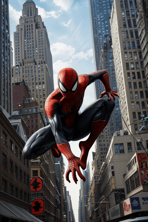 AI generated: venom suit spider man,New york street as background,ray traicing,High detail color photo,a professio...