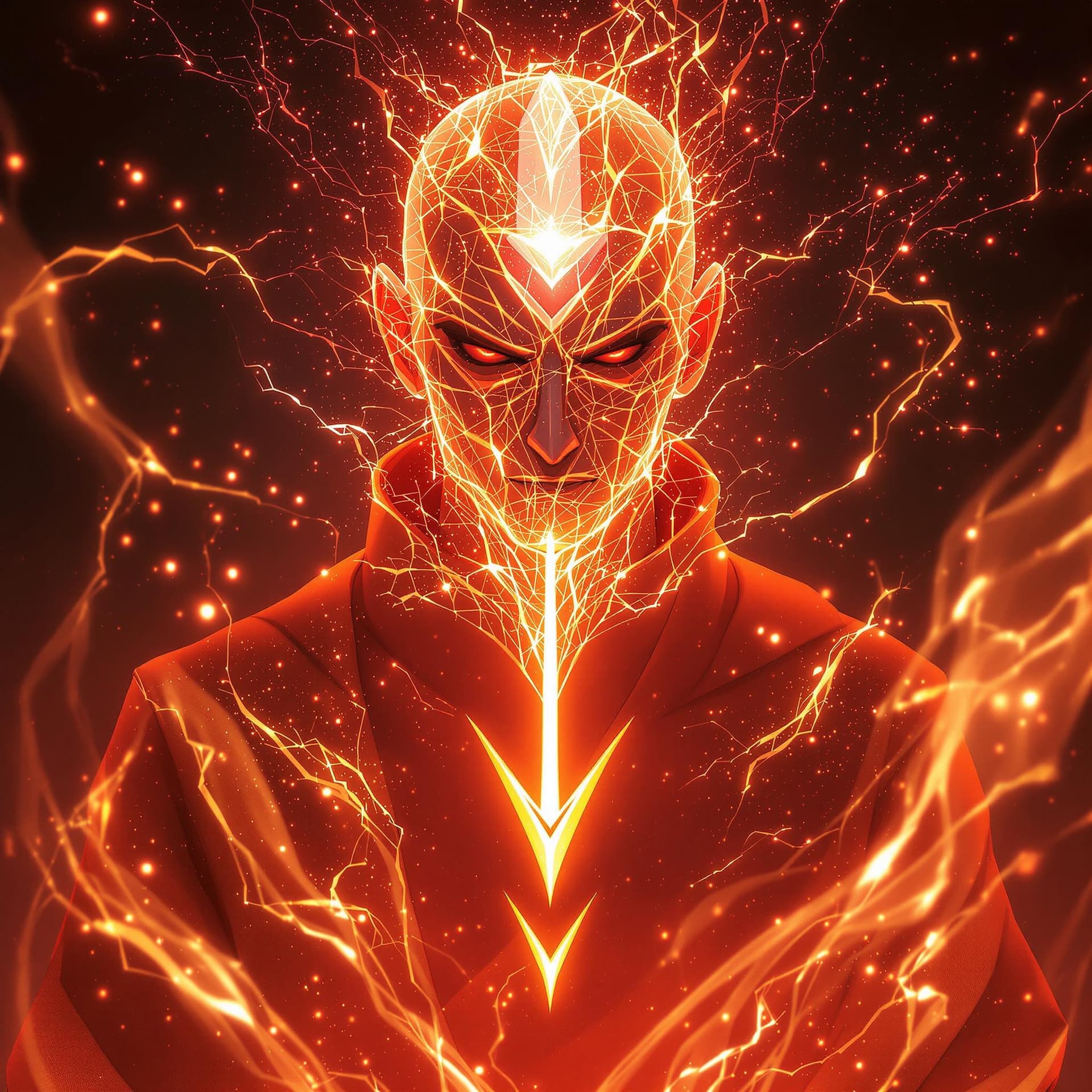 AI generated: avatar aang, the last airbender, in the style of furaffinity, orange robes, red, #vfxfriday, massurr...