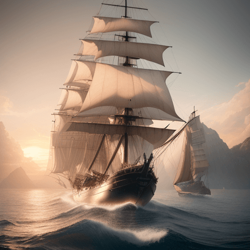 AI generated: Photo of a ultra realistic sailing ship, dramatic light, pale sunrise, cinematic lighting, battered,...