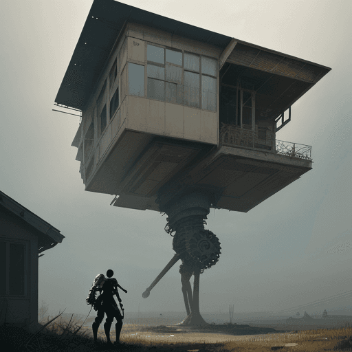 AI generated: house on mechanical legs by Ismail Inceoglu