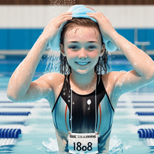 AI generated: A single 18 year old girl showers after a swim race.