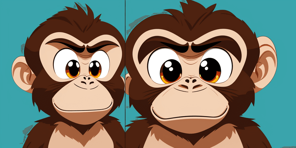 AI generated: vector illustration, cute monkey, angry, watching at camera, cartoon