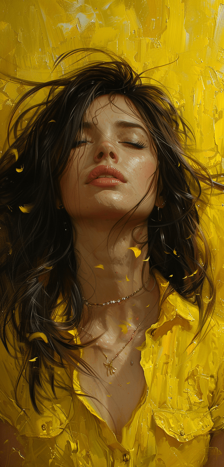 AI generated: oil painting, wind blowing a woman's hair, in the style of Dmitri Danish, digital art techniques, da...