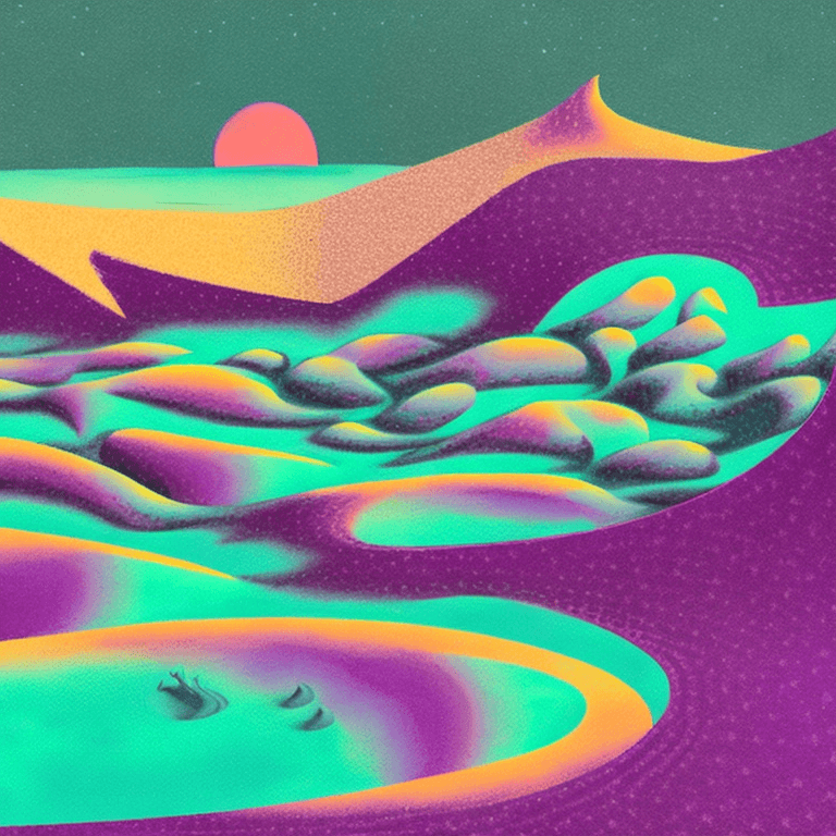 AI generated: illustration of a strange mysterious desolate desert with purple sand , painting like ,purpleish col...