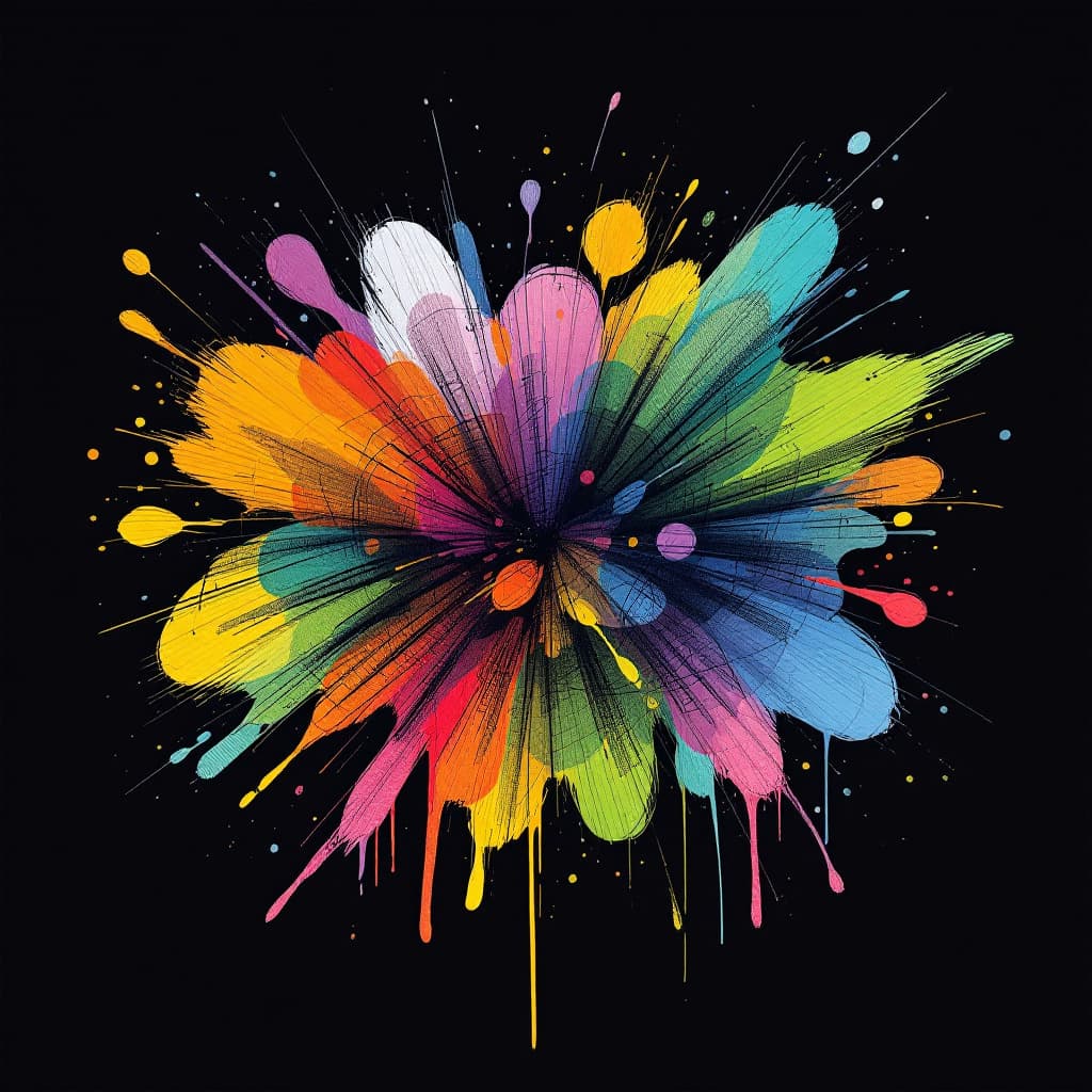 AI generated:  An artistic T-shirt design featuring a sketchy feel. The design showcases a variety of colorful, li...