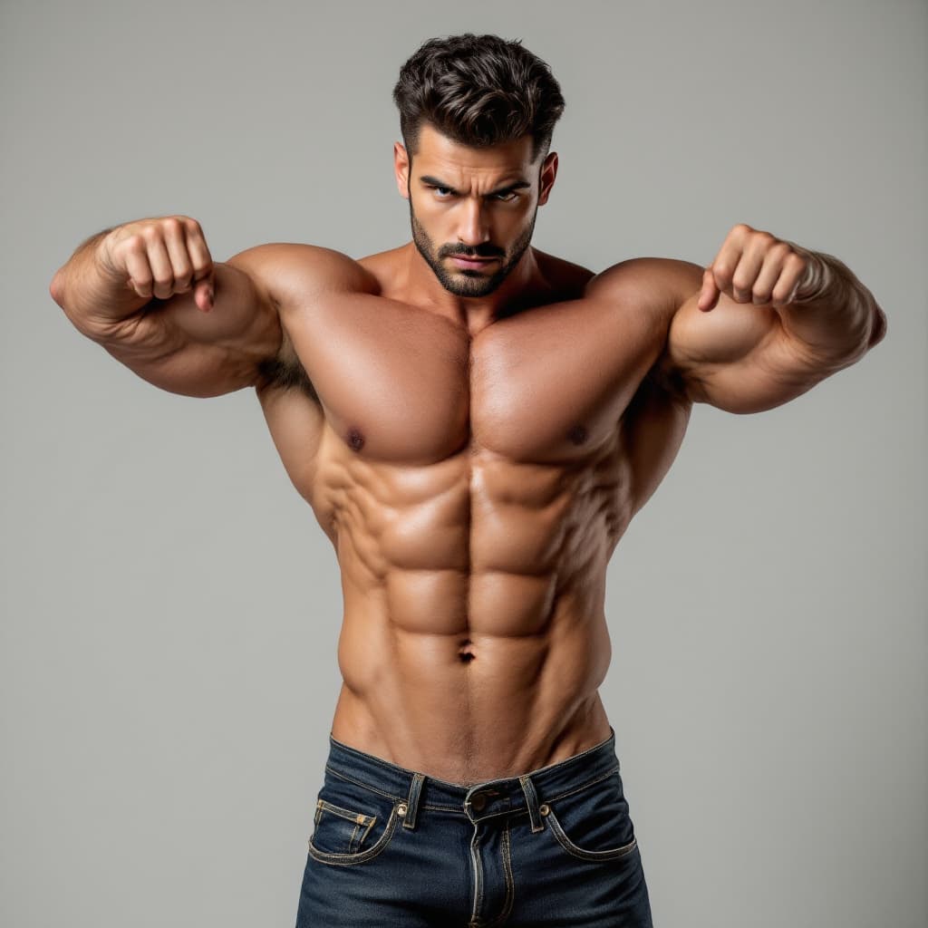 AI generated: Muscular Italian man with huge bulge in his jeans