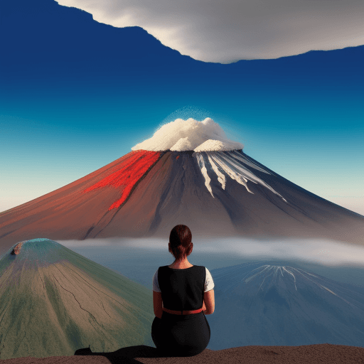 AI generated: UNA PERSONA MIRANDO UN VOLCAN SURREALISTA