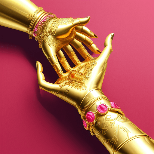 AI generated: midas touch, 2000 years, pink, gold, red, refreshing, 2 hands.