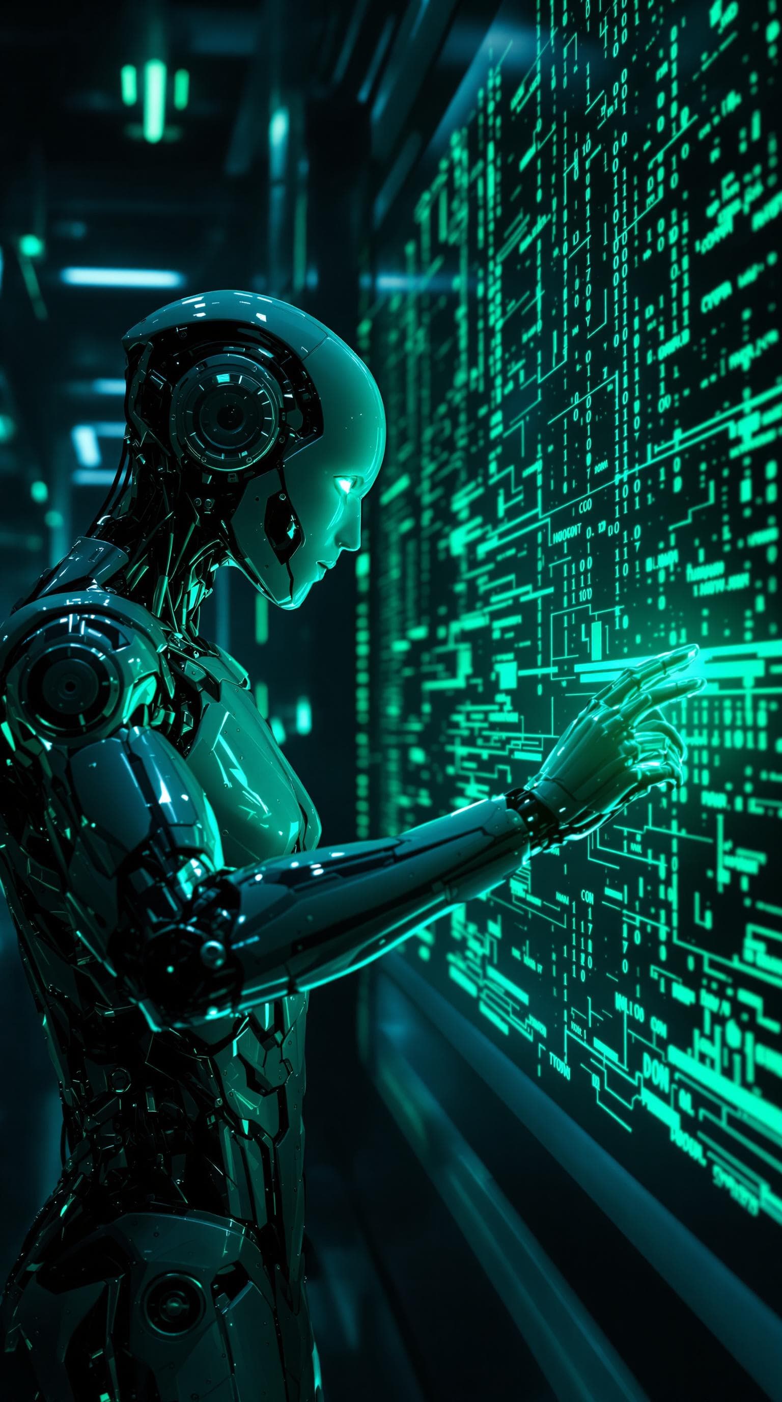 AI generated: "Crea un video hiperrealista en resolución 4K que muestre a un androide futurista interactuando con ...