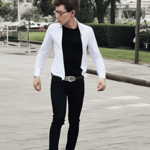 AI generated: 25 year old man wearing white Shirt and black skinny jeans