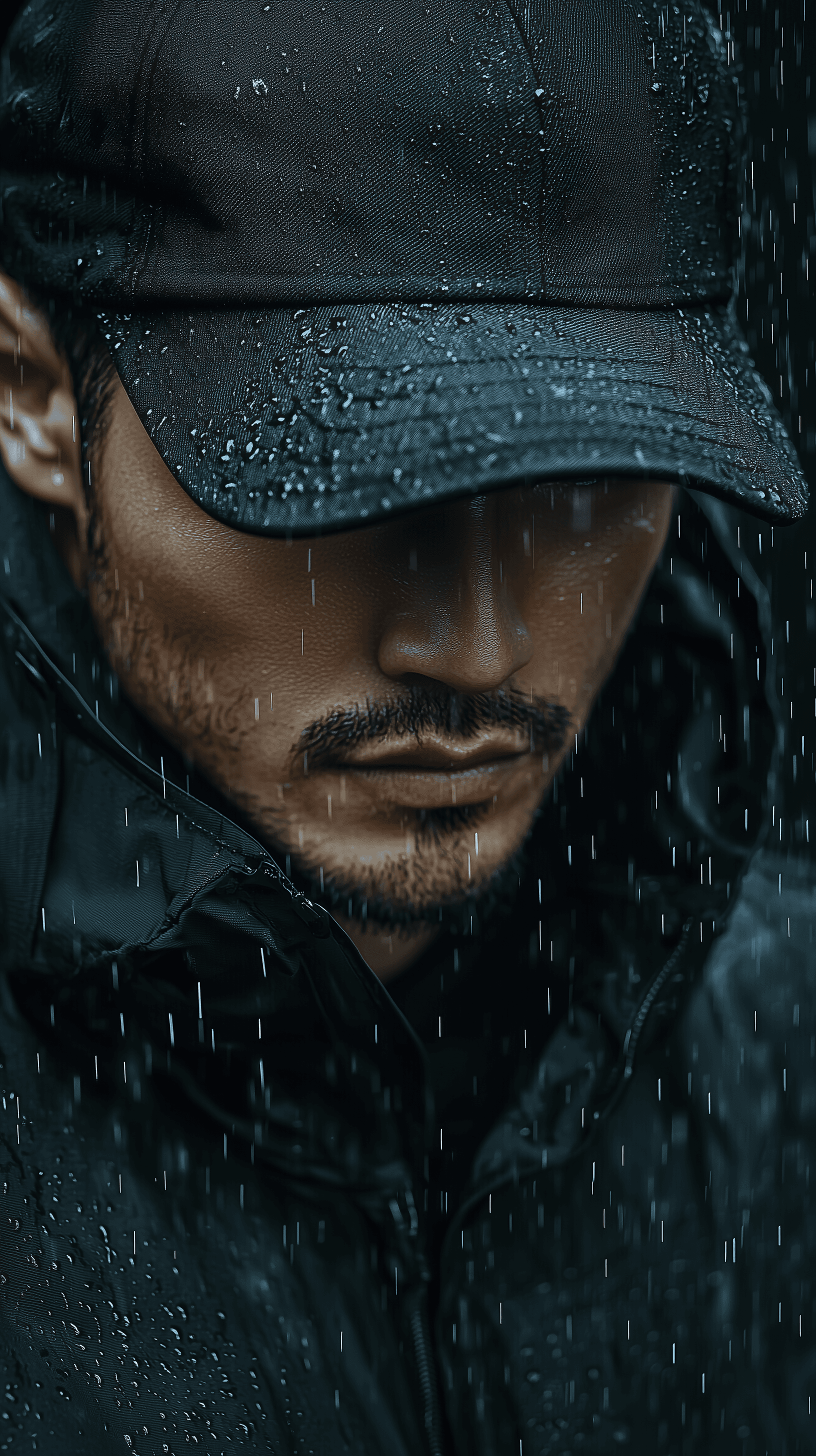 AI generated: fashion photography, editorial quality, front composition, upper body, man model wearing a matte bla...