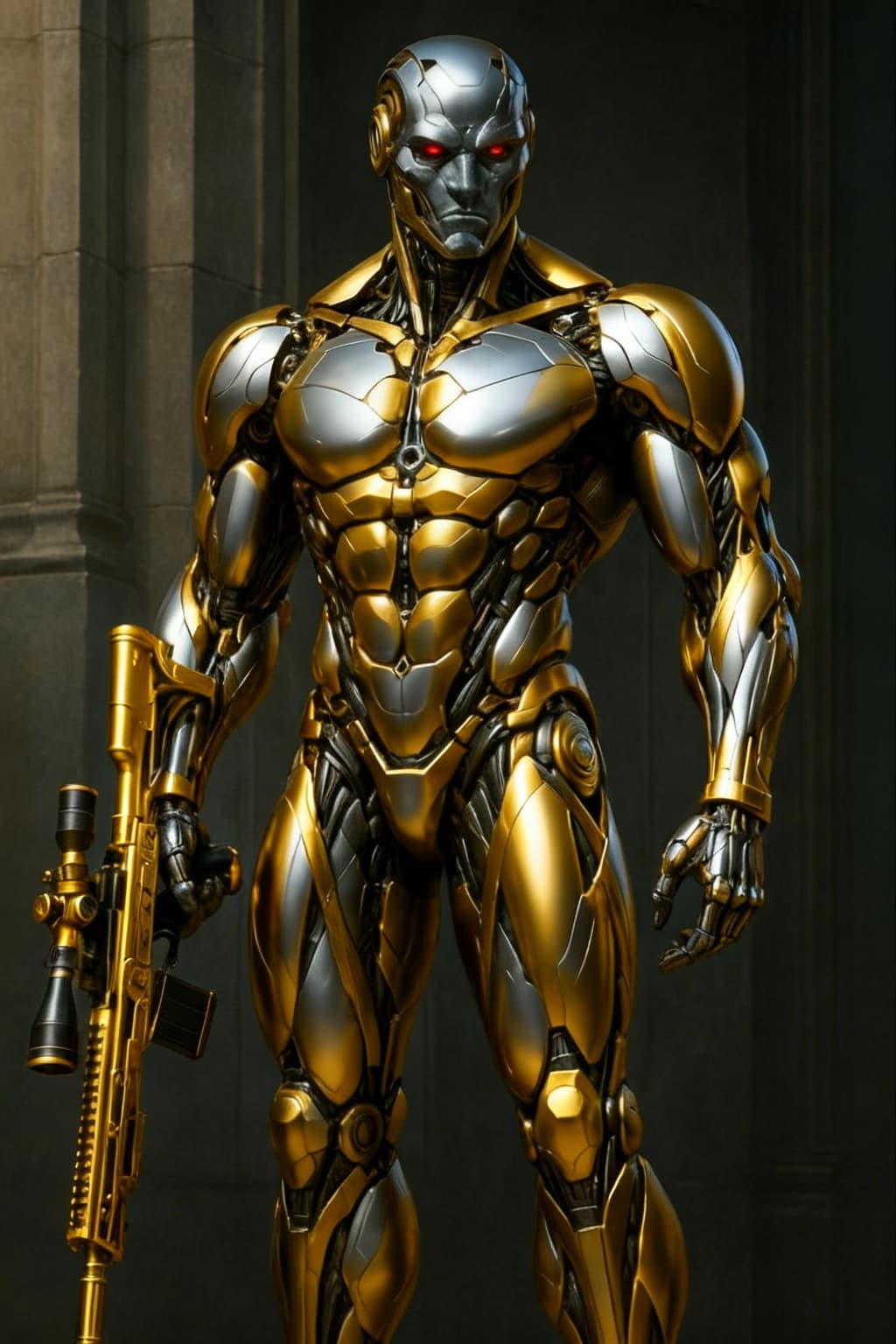 AI generated: Alter Mechanical being. Close all seams and open joints to form a solid mechanical skin-type layerin...