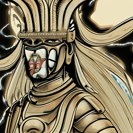 AI generated: medium close up, stunning illustration of a demonic warrior in black medieval armor, masked face, cl...