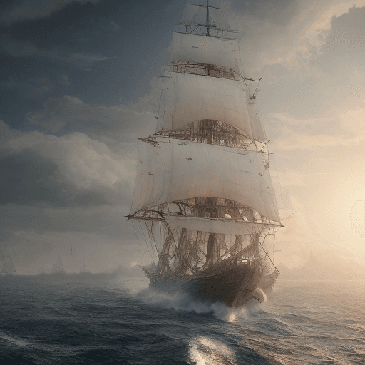 AI generated: Photo of a ultra realistic sailing ship, dramatic light, pale sunrise, cinematic lighting, battered,...