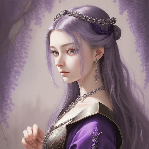 AI generated: oil painting, emperor's daughter, 16 years old, medieval ball lilac dress, brunette high hairstyle, ...