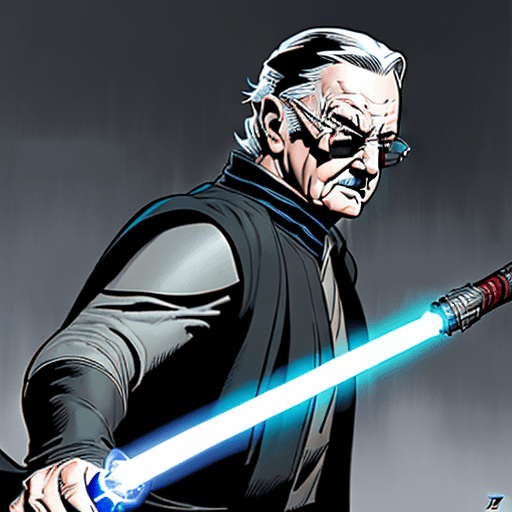 AI generated: comic book art, grey Vision from the MCU as a Jedi holding a lightsaber, highly detailed, in the sty...