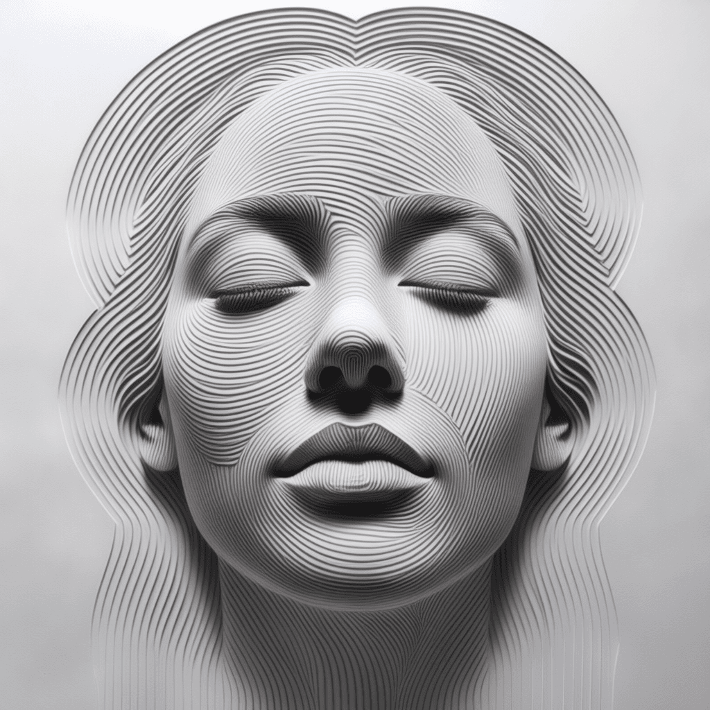AI generated: (a fingerprint that form a womans face,close eyes,each line is on different 3d depth heaight, hyperr...