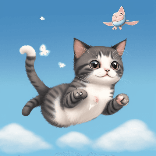 AI generated: cute cat fly over the sky without wings.