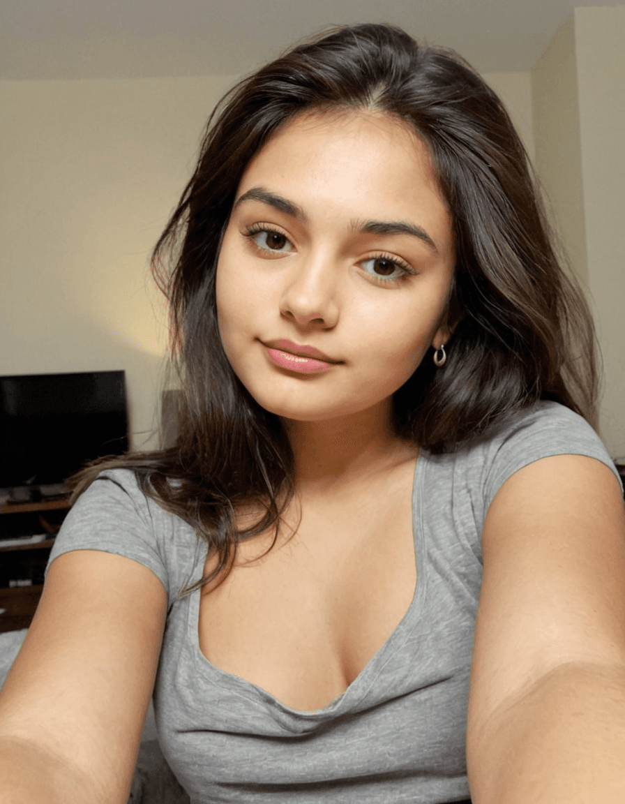 AI generated: 21 year old Indian girl ,on bed, wearing a tank top , naughty face , Keeping face same , generate mo...