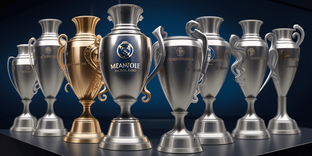 AI generated: anime style image of the trophy room by Real Madrid Club de Futbol showing the 14 Europe Cups