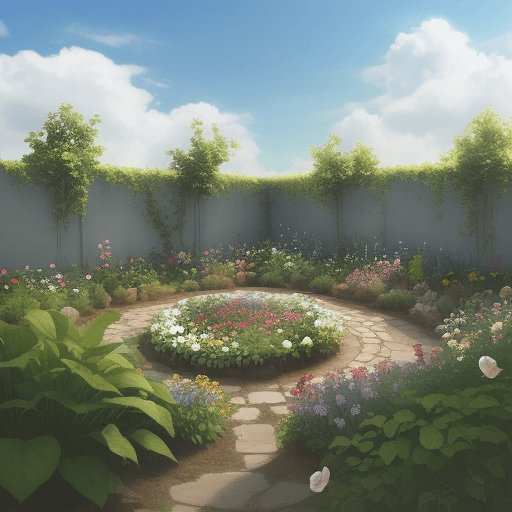 AI generated: a small garden of flowers that is surrounded by nothing but sky