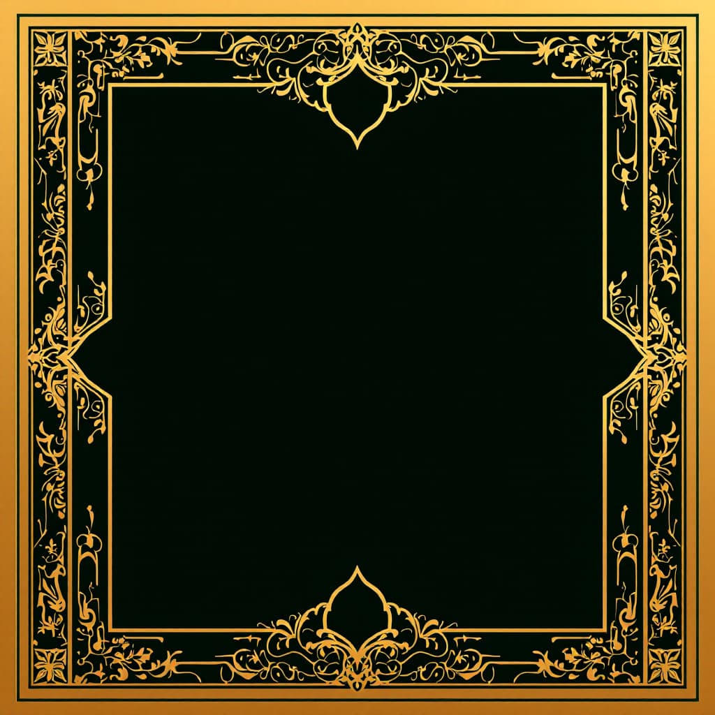 AI generated: create another frame in Islamic design Note: the colors in this frame should be  in gold, black and ...