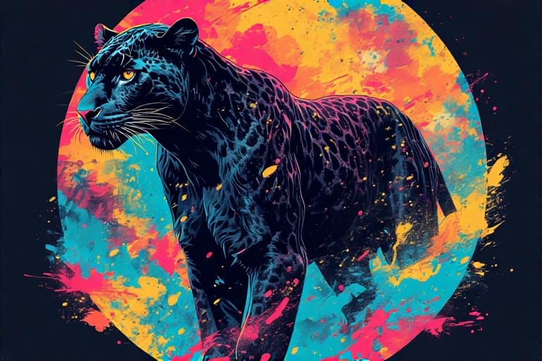 AI generated: a silhouette design of a black panther, moonlight design, t- shirt art, 3D vector art, cute and quir...
