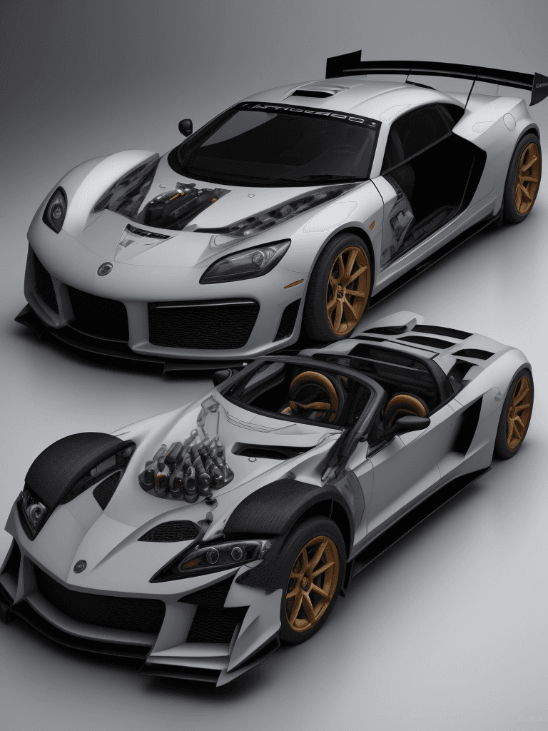AI generated: A sports car built with all the tools