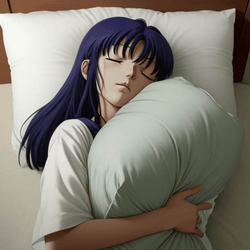 AI generated: Photo of Higurashi Kagome who is sleeping and hugging a pillow