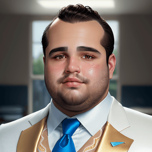 AI generated: A photorealistic portrait of an overweight Latin American white skin man, with short brown hair a re...