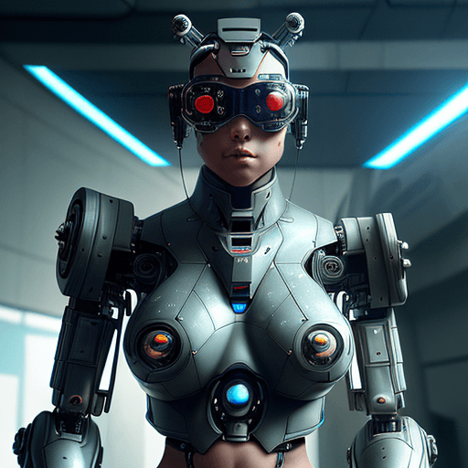 AI generated: cybernetic robot athletic young, robotic arm, robotic leg, robotic armor, robotic face, shark-bear, ...