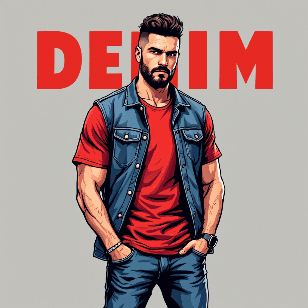 AI generated: Cartoon illustration, comic book cover featuring a handsome man, dark burst-taper hair, trimmed shor...